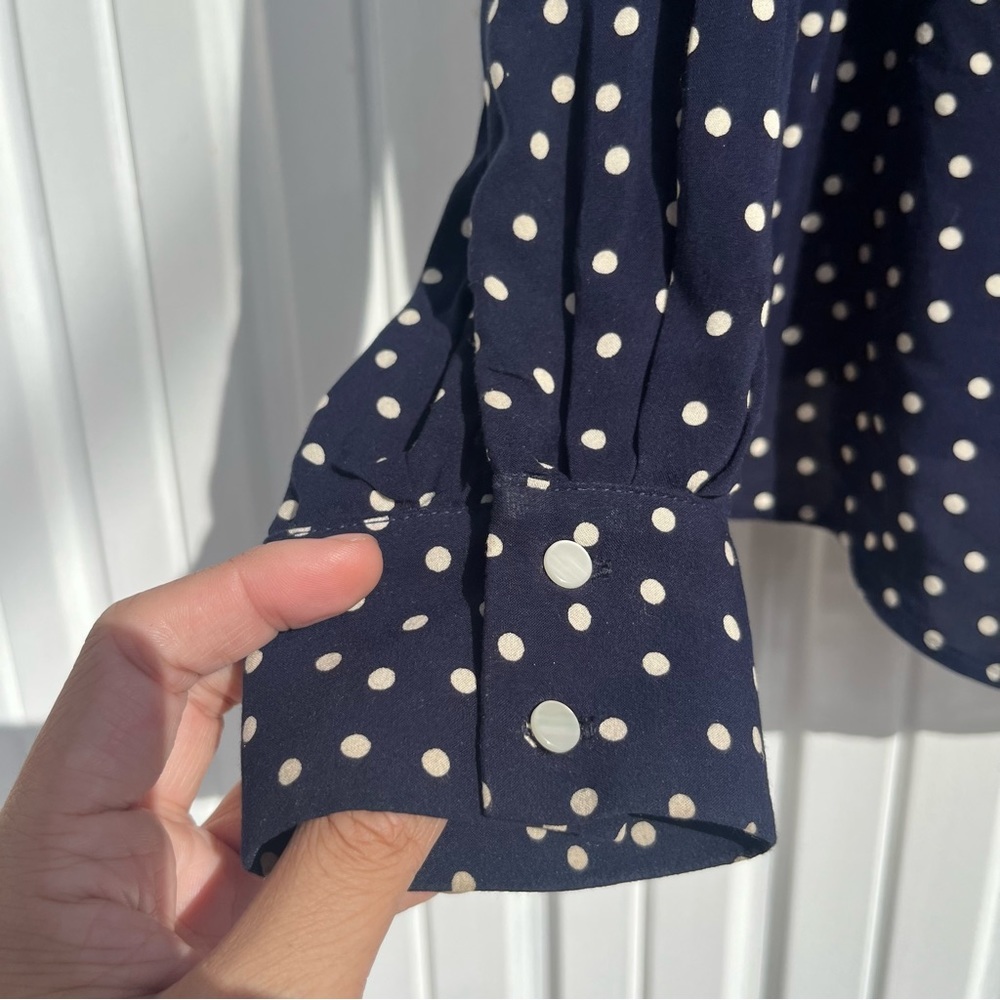 EMERSON FRY navy blue polka dot long puff sleeve button up blouse - Picture 5 of 7